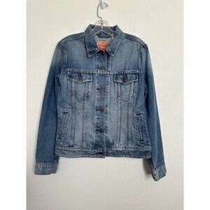 Levi's Denim Trucker Jacket Medium Wash Blue Cotton Long Sleeve Women's Medium